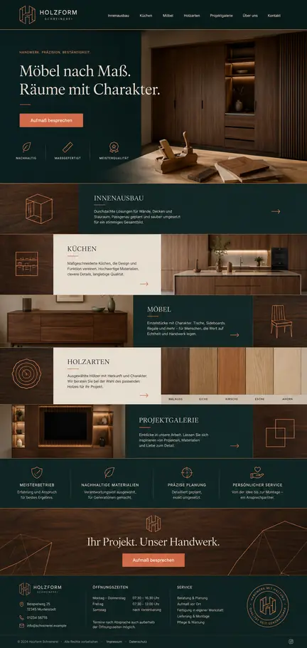 Startseitenkonzept für Holzform Schreinerei