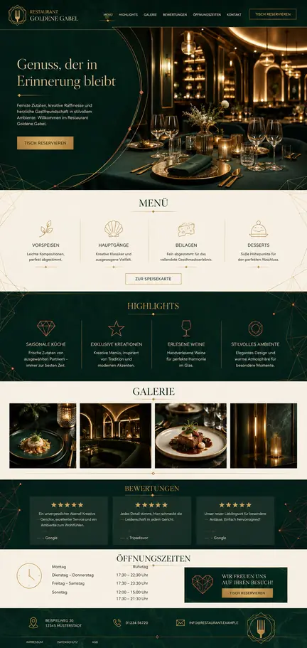 Startseitenkonzept für Restaurant Goldene Gabel