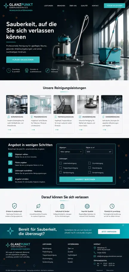 Startseitenkonzept für Glanzpunkt Gebäudeservice